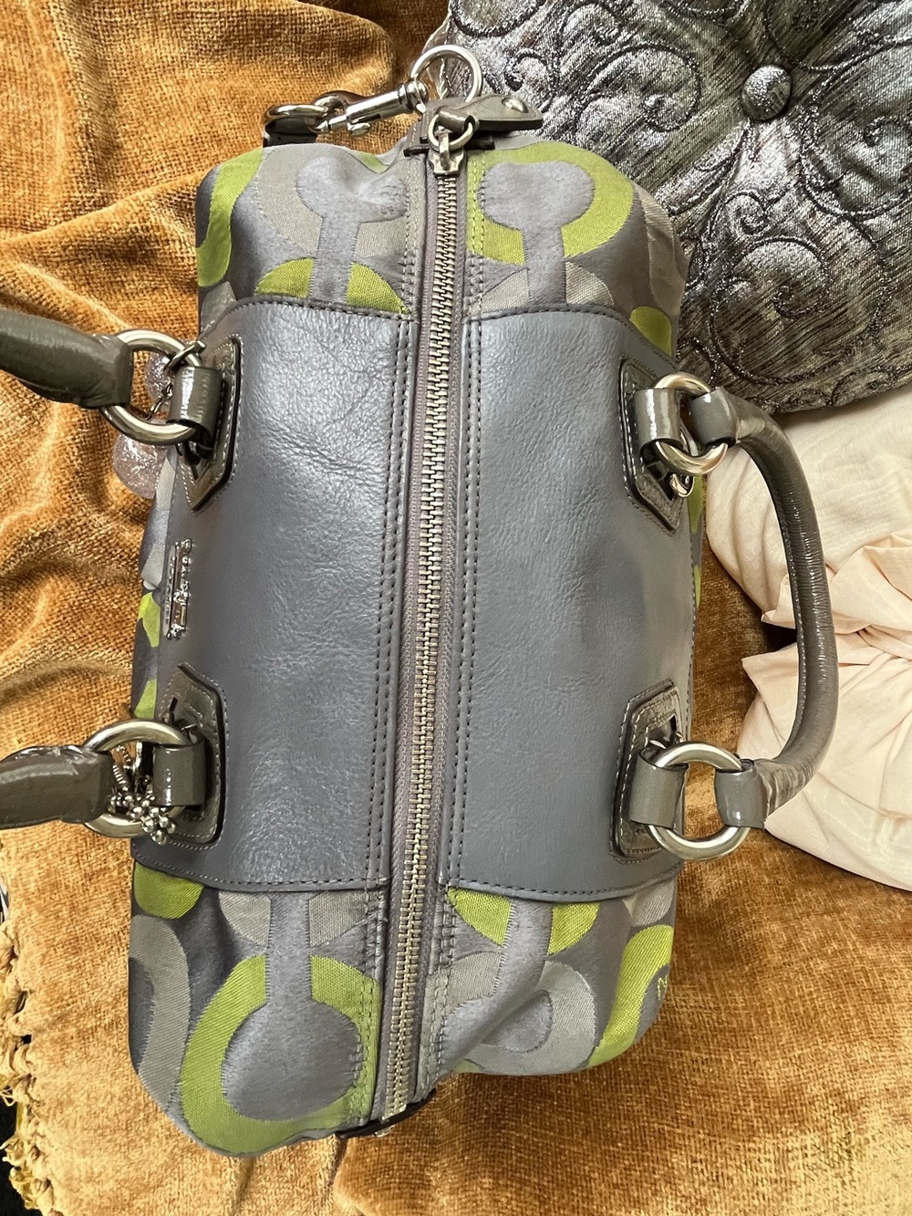 Coach Gray 🩶💚 Lime Signature Satchel with Leather Trim, EUC Y2K - Picture 6 of 7